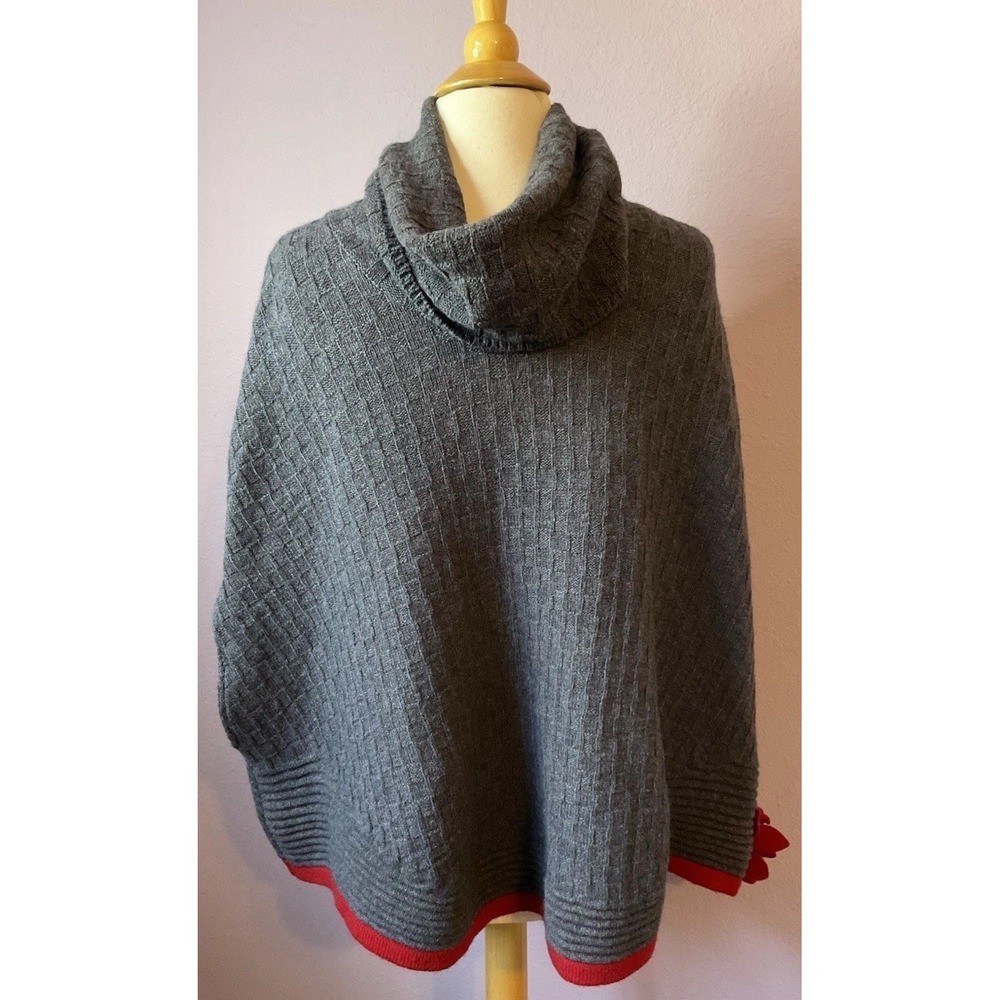 Aine Gray Red Poncho 100% Lambswool‎ Made In Ireland One Size